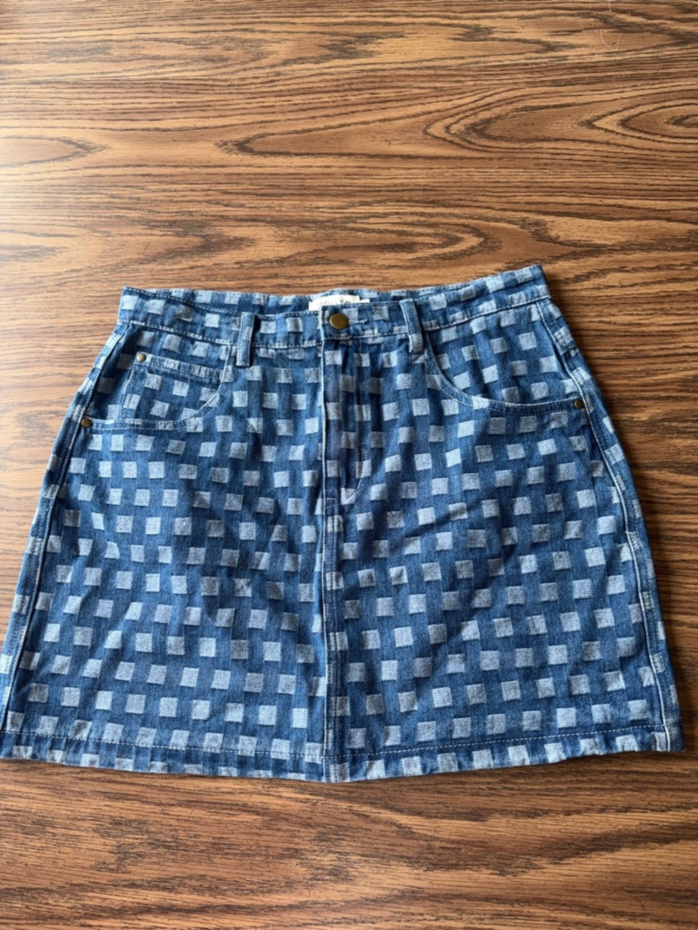 MOLLY BRACKEN JEAN SKIRT, sz M, checkered pattern, 100% cotton